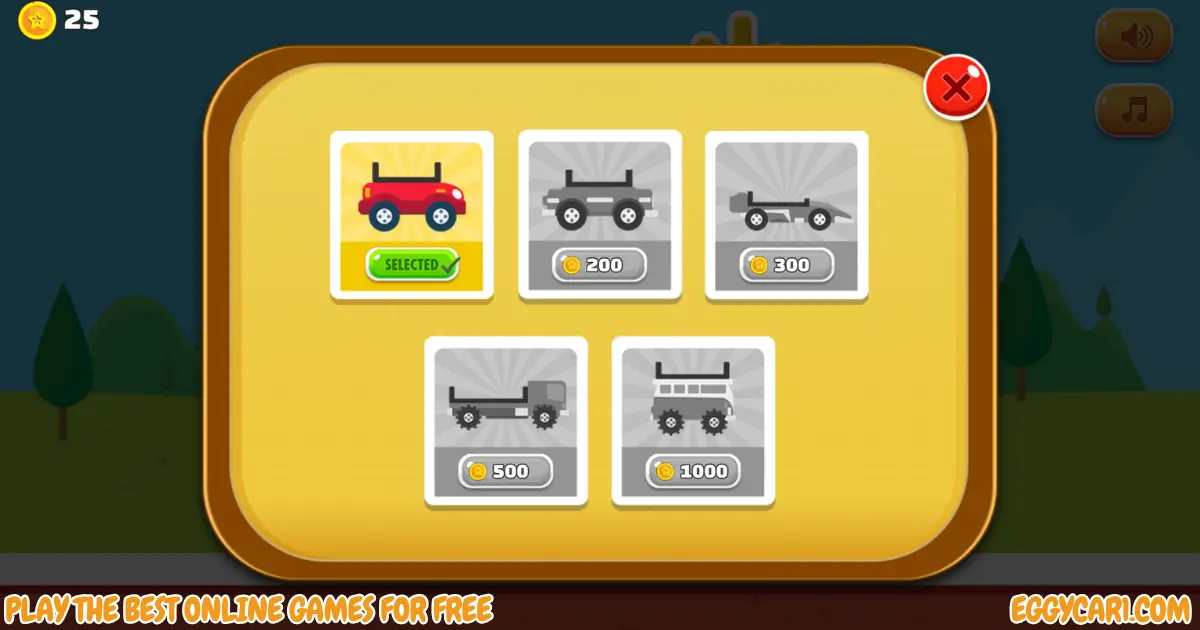 Eggy Car Car Selection Shop Showing Unlockable Vehicles
