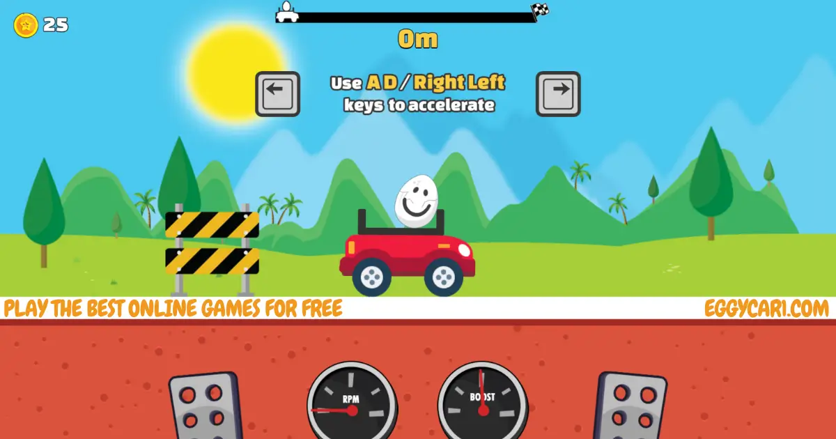 Eggy Car Controls Tutorial Showing Arrow Keys Instructions