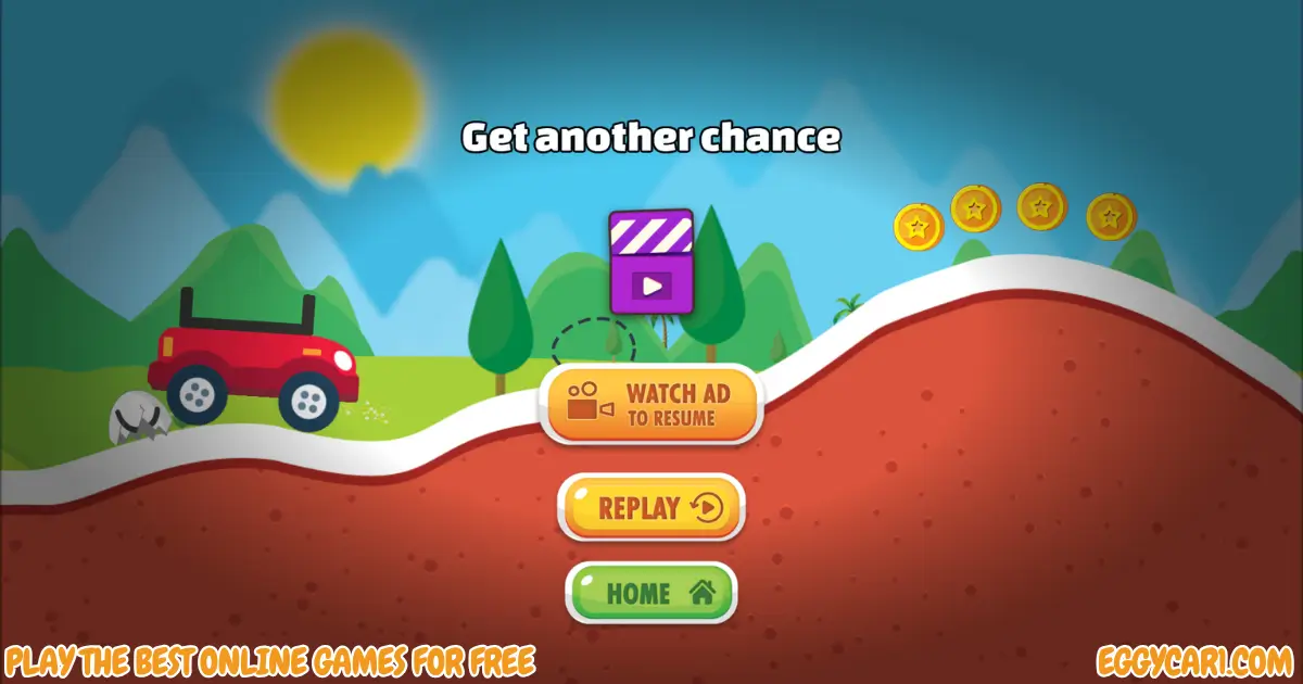 Eggy Car Game Over Screen With Watch Ad To Continue Option
