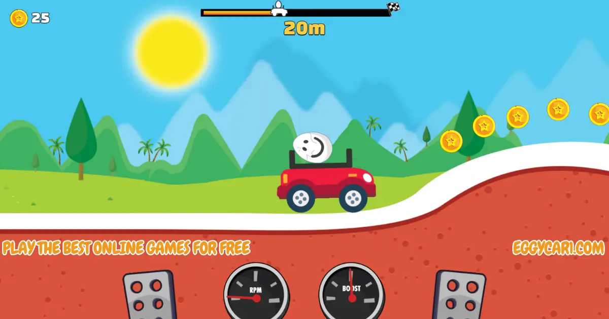Eggy Car Gameplay Early Distance With Red Car And Coin Trail