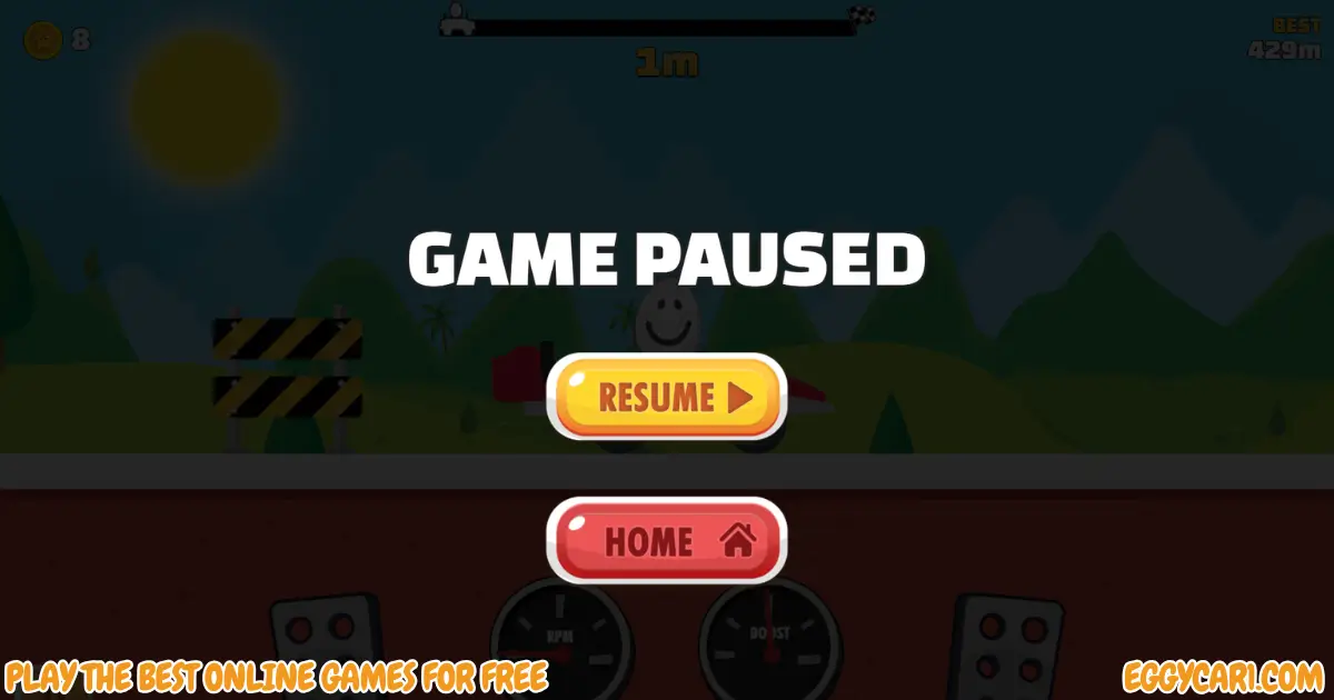 Eggy Car Pause Menu With Resume And Home Buttons